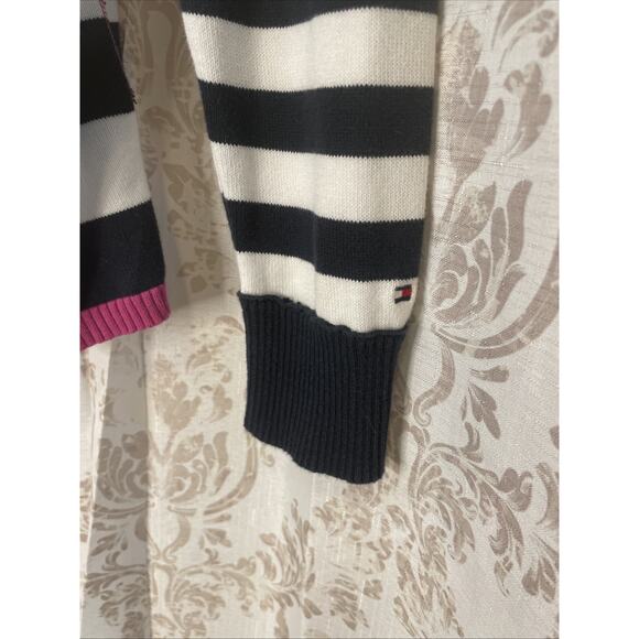 Tommy Hilfiger - Nautical Navy Stripped Sweater - Pink Trim & Button Accents - M - Picture 4 of 6